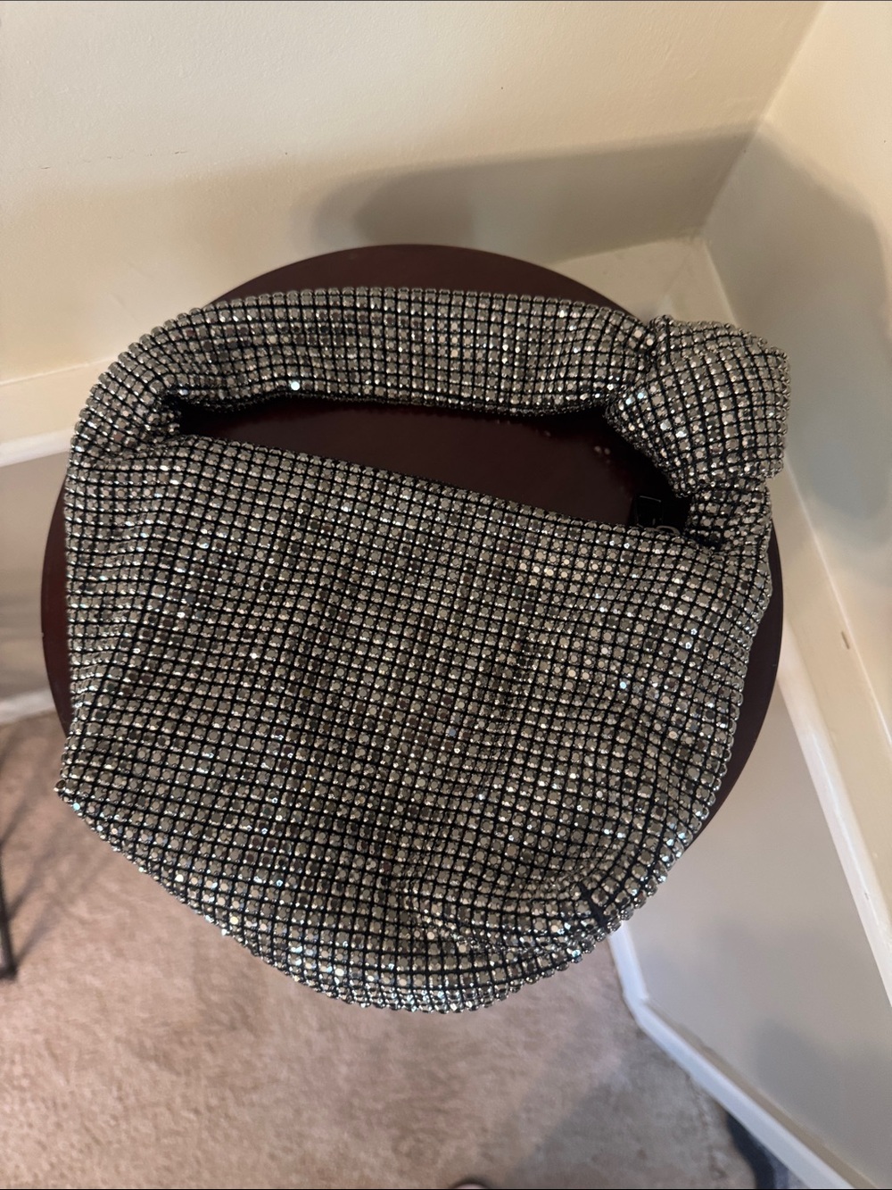 Silver Crystal Mesh Knotted Shoulder Bag